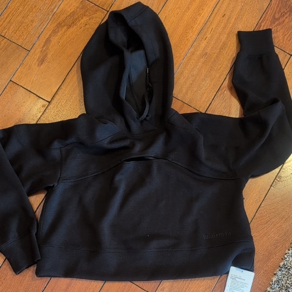 lululemon athletica Black Cut Out Cropped Hoodie Sweatshirt
